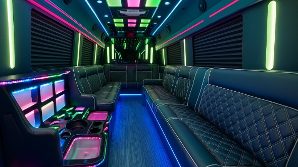 Interior of Charter Bus Company Houston's 25 Passenger Party Bus in Houston