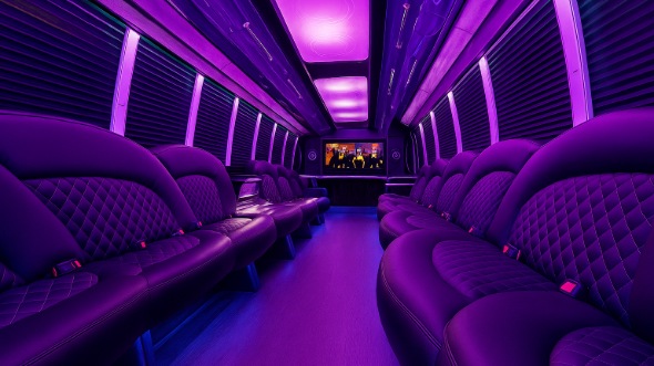 Interior of Charter Bus Company Houston's 28 Passenger Party Bus in Houston