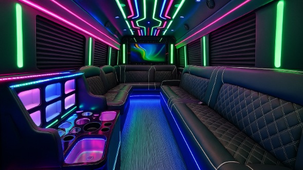 Interior of Charter Bus Company Missouri City's 30 Passenger Party Bus in Missouri City
