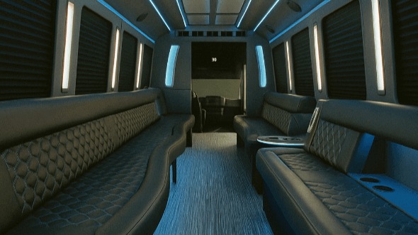 Interior of Charter Bus Company Baytown's 50 Passenger Party Bus in Baytown