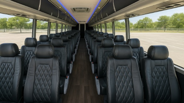 Interior of Charter Bus Company Sugar Land's 55 Passenger Charter Bus in Sugar Land