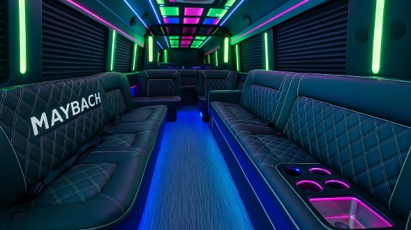 sugar land 28 passenger party bus inside
