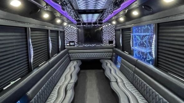 sugar land 28 passenger party bus interior